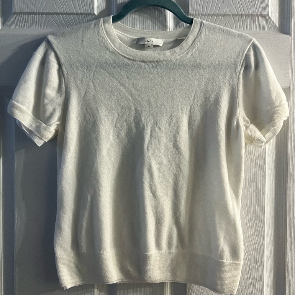 Vince White Short Sleeve cotton Knit Top double layered